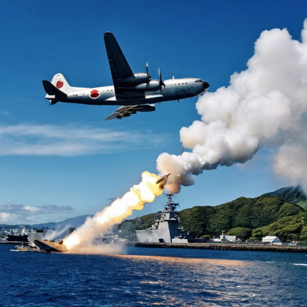 airplane attacking ship